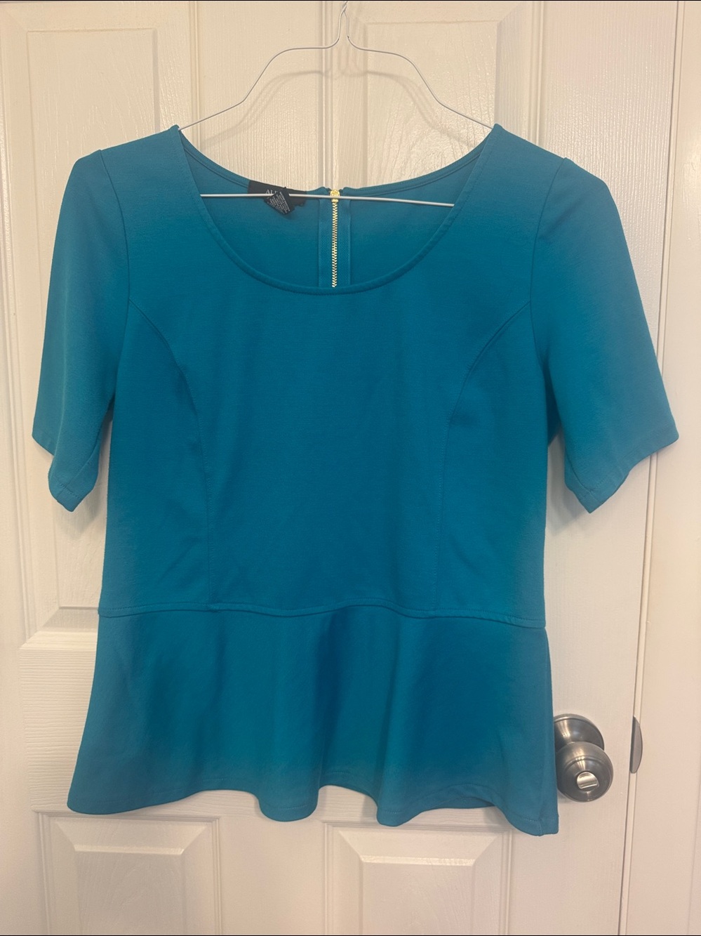 Alfani Teal Short-Sleeve Scoop Neck Peplum Top